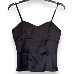 1.State Women’s  Black Satin Zip Up Peplum Sleeveless Blouse Sz XS